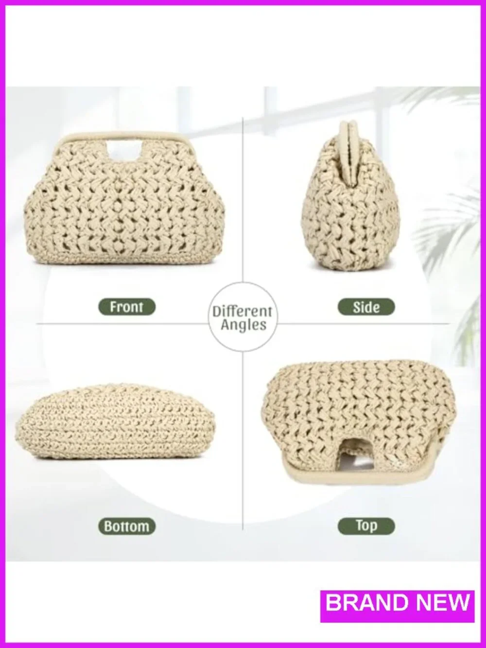Straw Dumpling Clutch Bag, Woven Summer Beach Handbag, Crossbody Chain,
